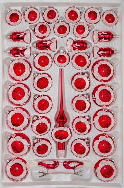 Navidacio Weihnachtsbaumkugel 39 tlg. Glas-Weihnachtskugeln Set in Hochglanz Vintage Rot