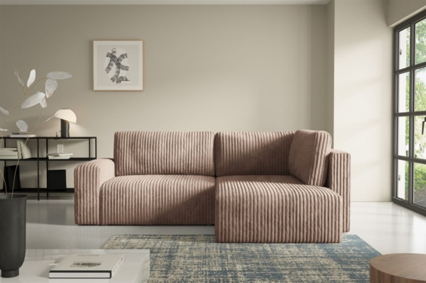 Ecksofa mit Schlaffunktion NATALIA XL in Stoff Tilia Beige Ottomane Rechts