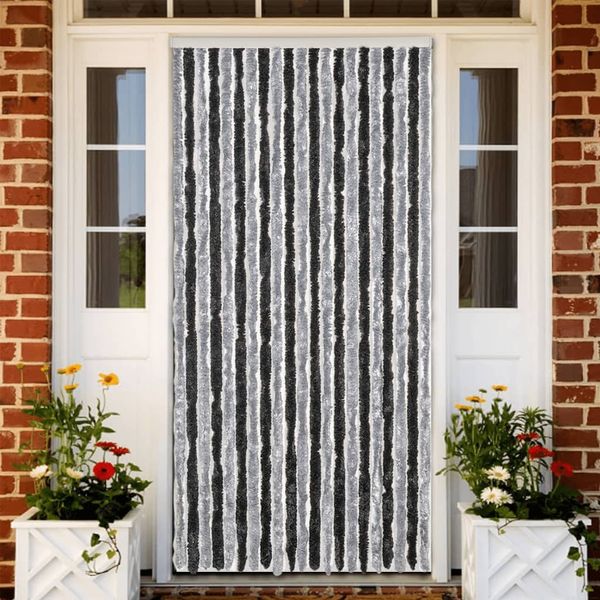 vidaXL Fliegenvorhang Grau und Schwarz 90x220 cm Chenille 377328