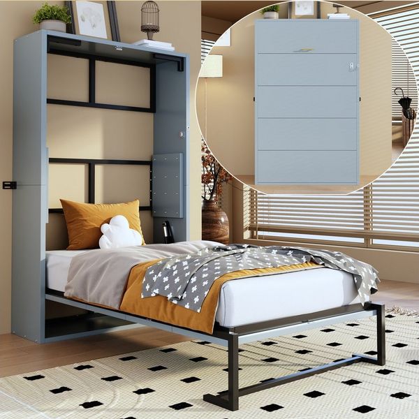 Flieks Schrankbett Metallrahmen Wandklappbett 90x200 cm mit verriegelbarer Wandbefestigung