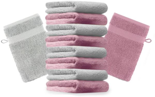 Betz Waschhandschuh 10 Stück Premium 16x21 cm Farbe Altrosa und Silbergrau, (10-St)
