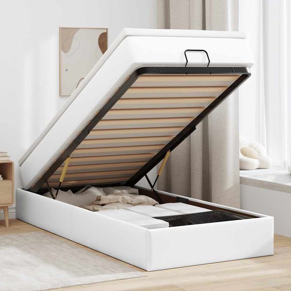 vidaXL Ottoman-Bett mit Matratze Weiß 100x200 cm Kunstleder 3311022