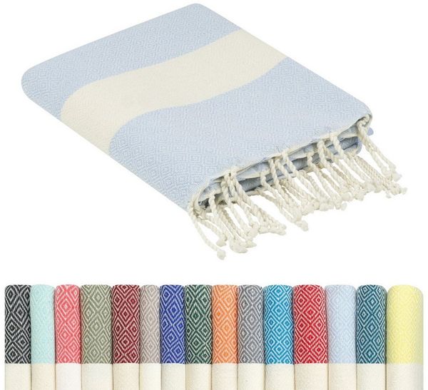 furora HOLIDAY Strandtuch groß 100x200 cm Strand Tuch, aus Baumwolle, Hamamtuch Badetuch, leicht, lang, dünn & kompakt