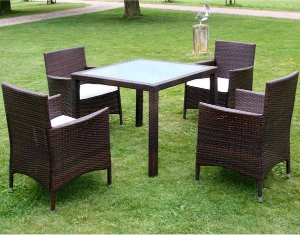 vidaXL 5-tlg. Garten-Essgruppe mit Auflagen Poly Rattan Braun 43121