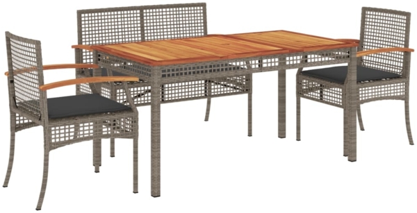 vidaXL 4-tlg. Garten-Essgruppe mit Kissen Grau Poly Rattan 3213576