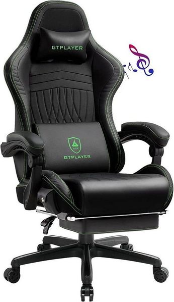 GTPLAYER Gaming Stuhl, Ergonomischer Gaming Stuhl, mit Fußstütze, Lautsprecher, bis 155 kg belastbar,  Grün