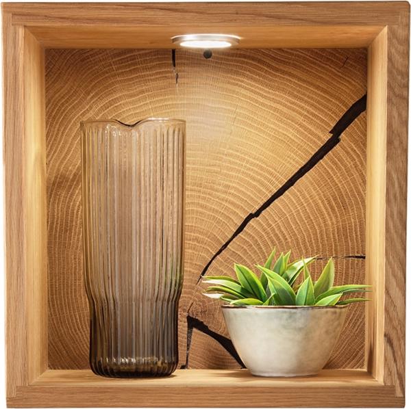 Wandregal >KM-0660< in braun aus Wildeiche massiv geölt - 34x34x21cm (BxHxT)