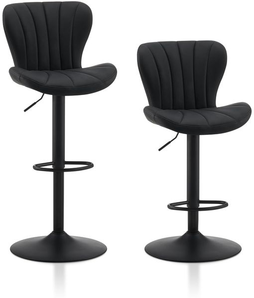 TUKAILAI Barhocker 2er Set Kunstleder, Barstuhl Höhenverstellbar，360°Drehbar, Hocker mit lehne,fußstütze,metallrahmen, Moderner Schalenform Küchenhocker Tresenhocker für Küche Bars, Schwarz