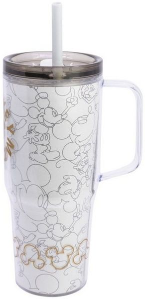 Disney Trinkflasche Mickey Mouse Trinkbecher mit Strohhalm und Henkel Doppelwandig 860 ml