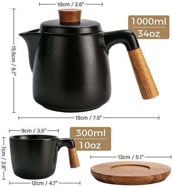 MiaMio Teeservice Teekannen Set inkl. 4 Tassen (5-tlg), Keramik