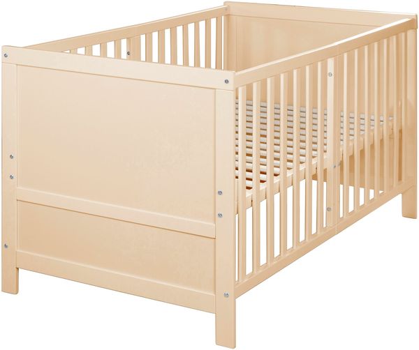 roba Babybett EASY SLEEP 70 x 140 cm inkl. Umbauecken - Mitwachsendes Gitterbett 3-fach höhenverstellbar - 3 Schlupfsprossen - Holz natur