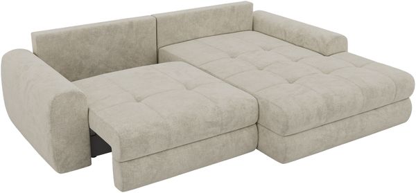 Sofa L-Form ARELIA L mit Schlaffunktion, Wohnzimmer Sofa, Wellenfederung, Sofa mit DL-System - Schenille grob gewebt Creme - Links Bild 12