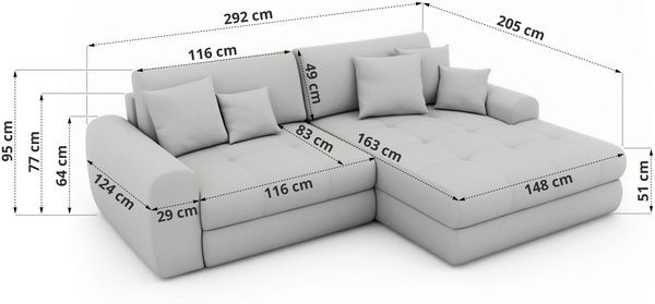 Sofa L-Form ARELIA L mit Schlaffunktion, Wohnzimmer Sofa, Wellenfederung, Sofa mit DL-System - Schenille grob gewebt Creme - Links Bild 7