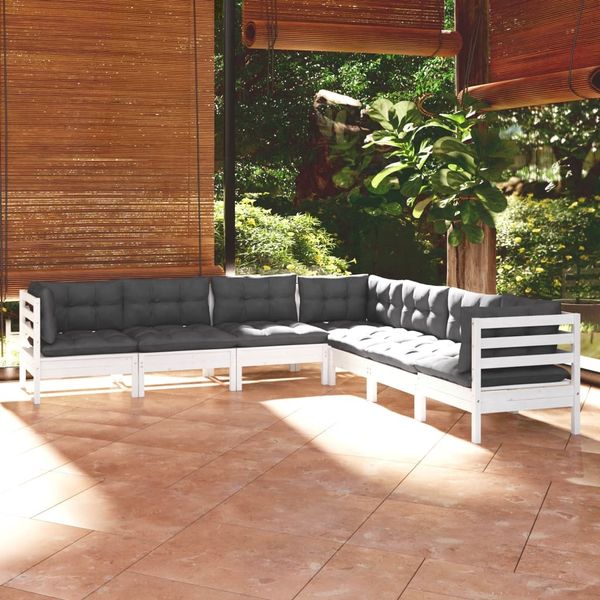 vidaXL 7-tlg. Garten-Lounge-Set mit Kissen Weiß Kiefer Massivholz 3096792