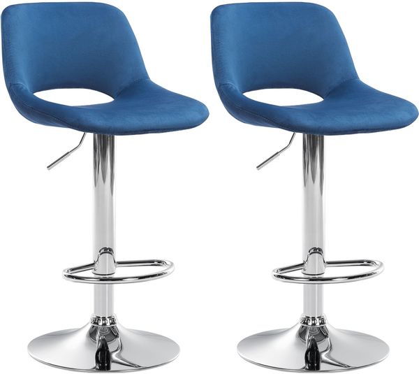 Barhocker 2er Set JAKSON - Blau, Samt, Chrom Barhocker mit Lehne Barstuhl Tresenhocker Tresenstuhl Kneipenhocker Kneipenstuhl