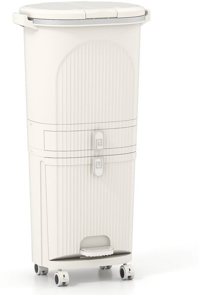 42L Küchenmülleimer mit Deckel 3-stufiger Sortiermülleimer mit 2 abnehmbaren Behältern Beige