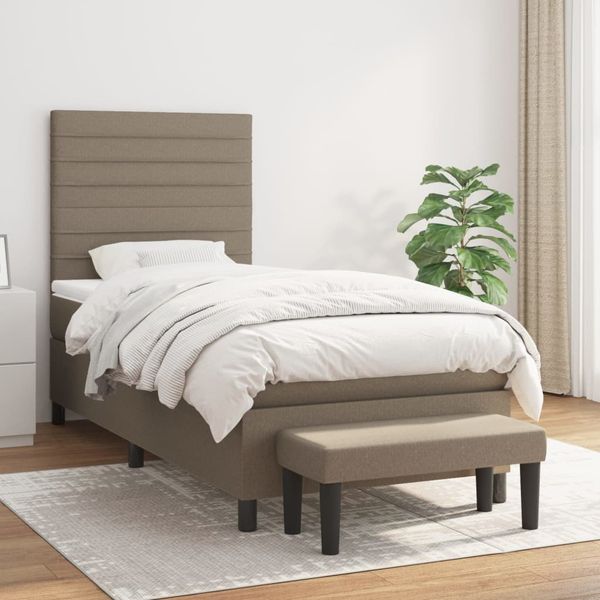 vidaXL Boxspringbett mit Matratze Taupe 90x200 cm Stoff 3136649