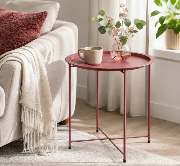 Koopman Beistelltisch Metalltisch Sofatisch Tisch 50x47 cm Rosa (Stück, 1-St, Packung), Ø 47cm, runde Tischplatte, Höhe 50cm, hoher Rand