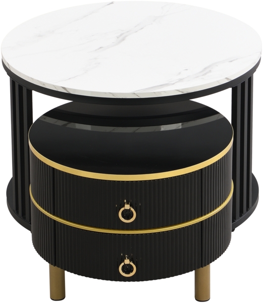 Couchtisch 2-teilig rund mit Marmormuster, Hochglanz Tischplatte,mit Metallbeinen,Schwarz und Weiß Bild 8