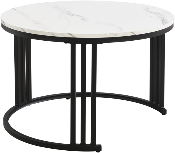 Couchtisch 2-teilig rund mit Marmormuster, Hochglanz Tischplatte,mit Metallbeinen,Schwarz und Weiß Bild 9