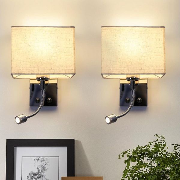ZMH LED Wandleuchte Leselampe Stoffschirm Schwenkbar Bettlampe mit Schalter Schlafzimmer, Augenschutz, LED fest integriert, ‎Warmweiß, Nicht Dimmbar Zum Gebrauch im Freien und in geschlossenen Räumen