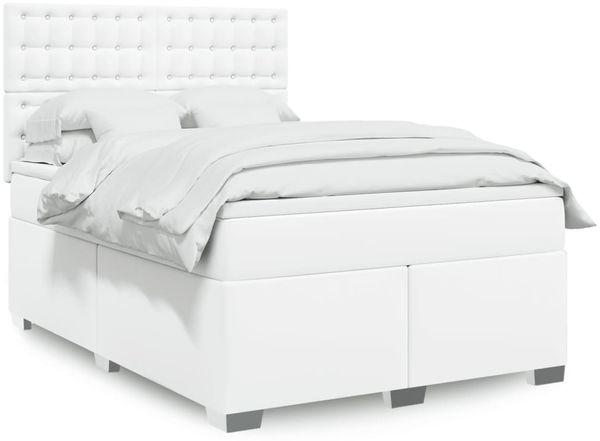 vidaXL Boxspringbett mit Matratze Weiß 140x200 cm Kunstleder 3293025