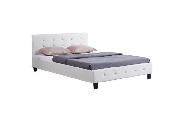 CARO-Möbel Polsterbett Kingston Bettgestell 140x200 cm Doppelbett Designbett mit Strasssteinen inklusive Lattenrost Lederimitat in weiß