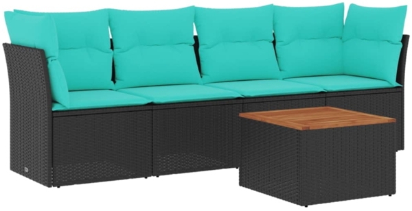 vidaXL 5-tlg. Garten-Sofagarnitur mit Kissen Schwarz Poly Rattan 3255805