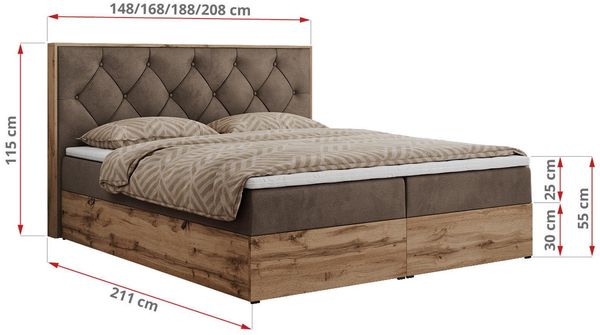 Boxspringbett, Schlafzimmerbett, Bettkasten - VENETO - 140 x 200 cm - Braun Velvet - H3 Bild 5