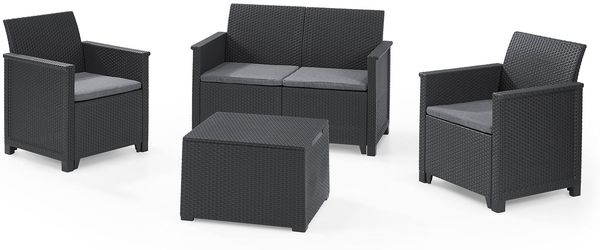 Dmora Loungeset für draußen Orillia, Outdoor-Lounge mit Couchtisch, Terrassenset mit Kissen, 113x65 h74 cm, Anthrazit