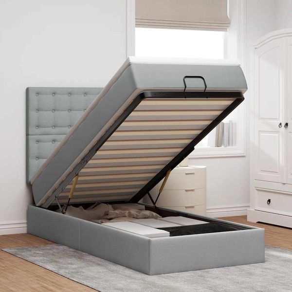 vidaXL Ottoman-Bett mit Matratze Hellgrau 90x200 cm Stoff 3313292