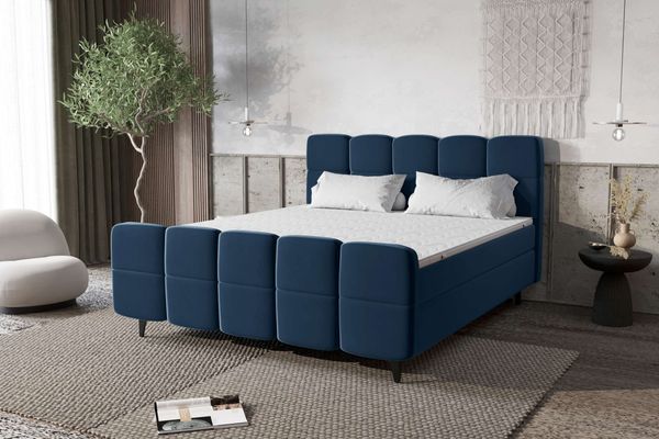 99rooms Capri Boxspringbett 140x200 cm Velours KRONOS Blau