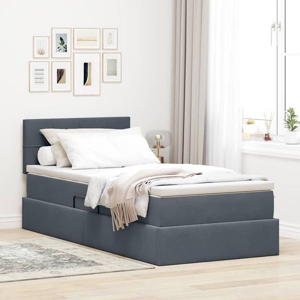 vidaXL Aufbewahrungsbett mit Matratze Dunkelgrau 100 x 200 cm Samt 3370738
