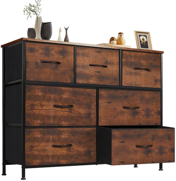 Sweetcrispy Kommode für Schlafzimmer, breite Schublade Kommode, 7 Stoffschubladen mit Griffen, Schrank, TV Stand für Schlafzimmer, Schrank, Wohnzimmer, Kinderzimmer