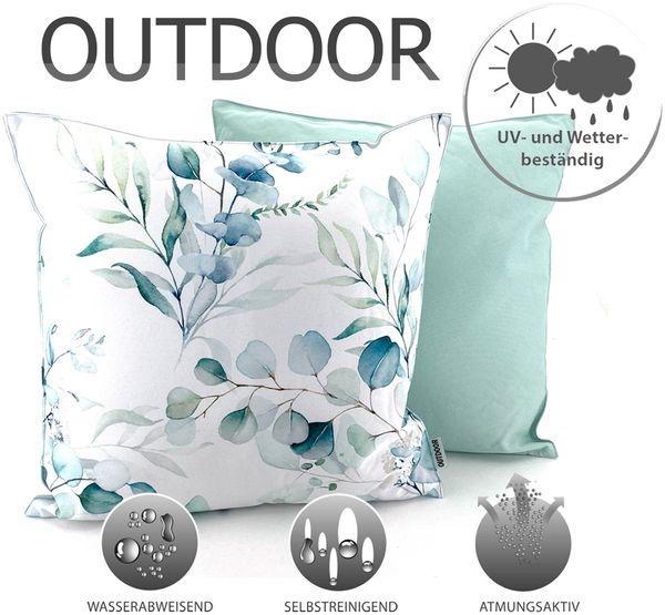heimtexland Â® Outdoorkissen Lotus Effekt 45x45 Garten Dekokissen Wasserabweisend Outdoor Lounge Deko Kissen Typ742 Eukalyptus Bild 2