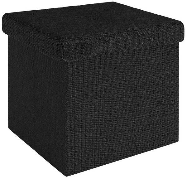 Intirilife Sitzhocker (Sitzwürfel mit Stauraum 38 x 38 x 38 cm in PIANO SCHWARZ - Fußablage), Faltbarer Sitzhocker aus Stoff mit Mulden - Aufbewahrungsbox Fußhocker