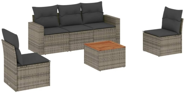 vidaXL 6-tlg. Garten-Sofagarnitur mit Kissen Grau Poly Rattan 3256396
