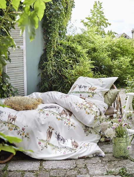 Irisette Bay Mako-Satin Bettwäsche 135x200 Kühe Wiese Blumen grün 8520-30