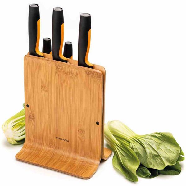 Fiskars Functional Form Bamboo knife block 5 knives