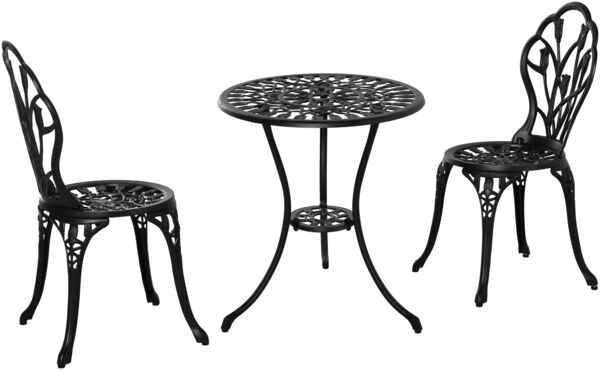 Flieks Gartenmöbel Set 3-tlg. 2 Tulpenmuster-Stühle & Couchtisch, wetterfest Outdoor Balkonmöbel Set für 2 Personen, Aluminium, Bronze