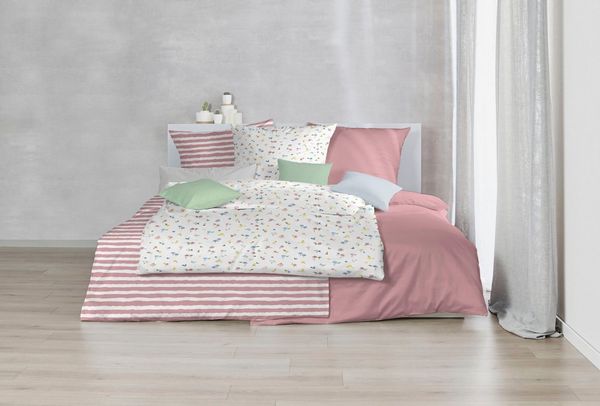 Westminster Baumwoll Bettwäsche 135x200 Streifen weiß altrosa 122002-040