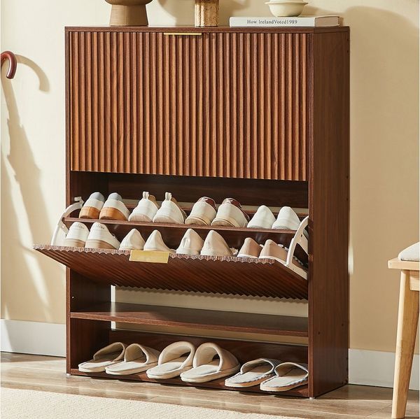 BlingBin Schuhschrank Schuhkipper mit 2 Klappen Schuhregal Schmal mit offenes Fach (1er Set, 1-St, 80x24 cm) Schuhschrank für Eingangsbereich für 16-20 Paar Schuhe