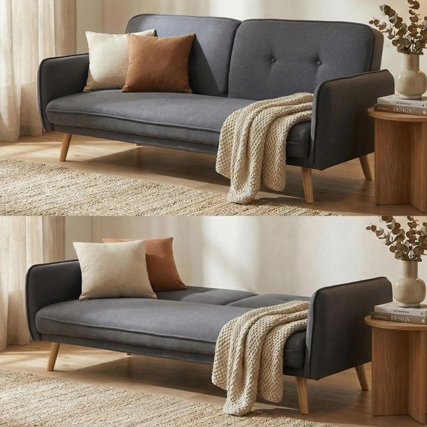 Schlafsofa HWC-J18, Couch Klappsofa Gästebett Bettsofa, Schlaffunktion Stoff/Textil 185cm ~ anthrazit-grau