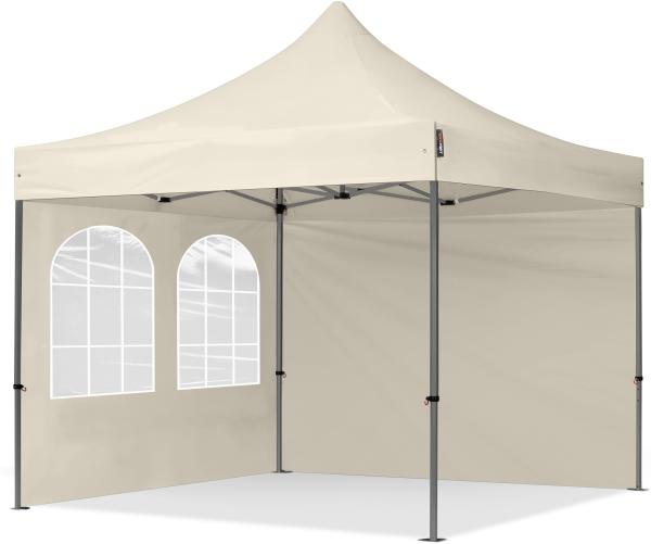 3x3 m Faltpavillon, PREMIUM Stahl 40mm, Seitenteile mit Sprossenfenstern, creme