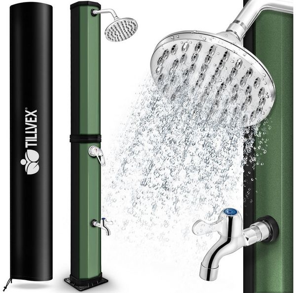tillvex Solardusche Solar Gartendusche 35 Liter inklusive Schutzhaube, warmes Wasser, Pooldusche Camping ohne Strom
