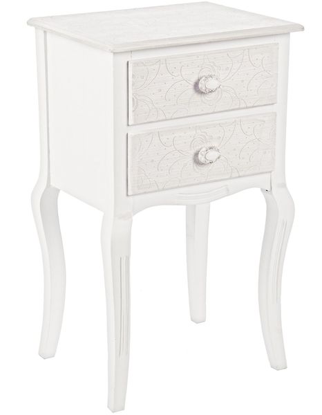 Kommode Clorinne aus MDF, klassisch mit geschnitztem Blumenmuster, weiß, 2 Schubladen
