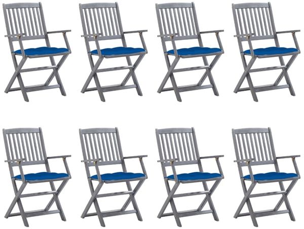 vidaXL Klappbare Gartenstühle 8 Stk. mit Kissen Massivholz Akazie 3078287