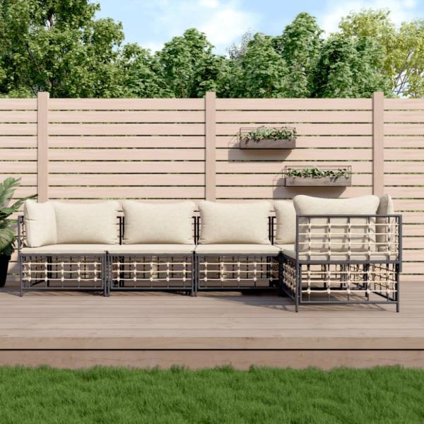 vidaXL 5-tlg. Garten-Lounge-Set mit Kissen Anthrazit Poly Rattan 3186750