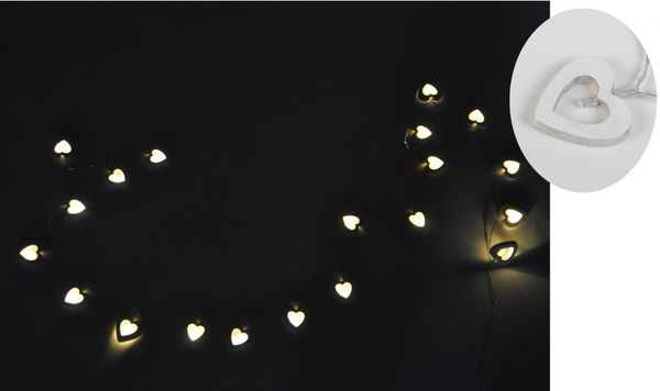 BURI B-Ware 20 LED Herzen-Lichterkette Holz Deko Batterie Leuchtkette Beleuchtung