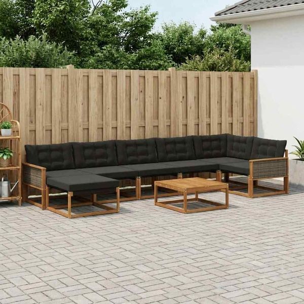 vidaXL Outdoor-Sofagarnitur mit Kissen 8 pcs Natürlich und Schwarz 3381580